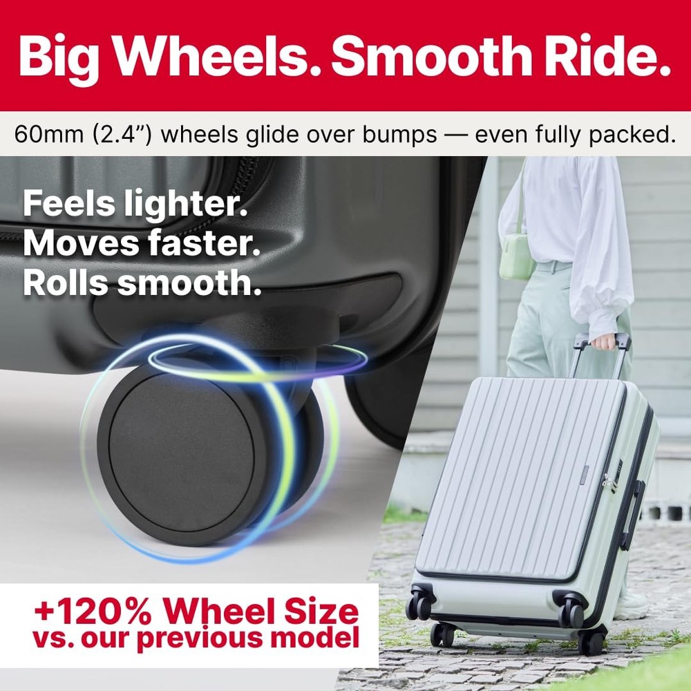 24" Checked Luggage, Front Opening Expandable Hardshell Suitcase with Spinner...