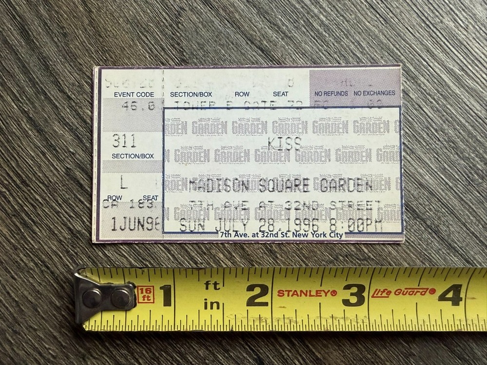 KISS Ticket Stub Alive Reunion Tour MSG July 28 1996 NYC NY Concert Vintage Kiss
