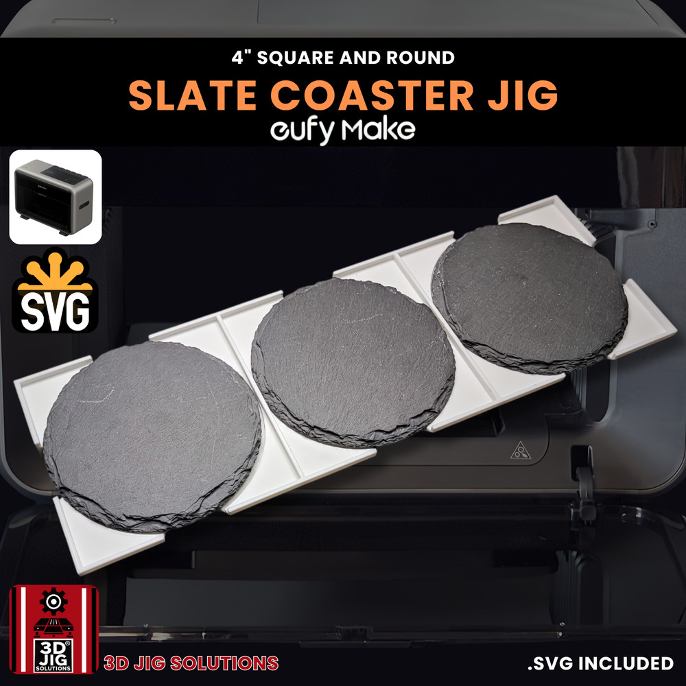 EufyMake E1 UV Printer Jig | 4" Round & Square Slate Coaster Template