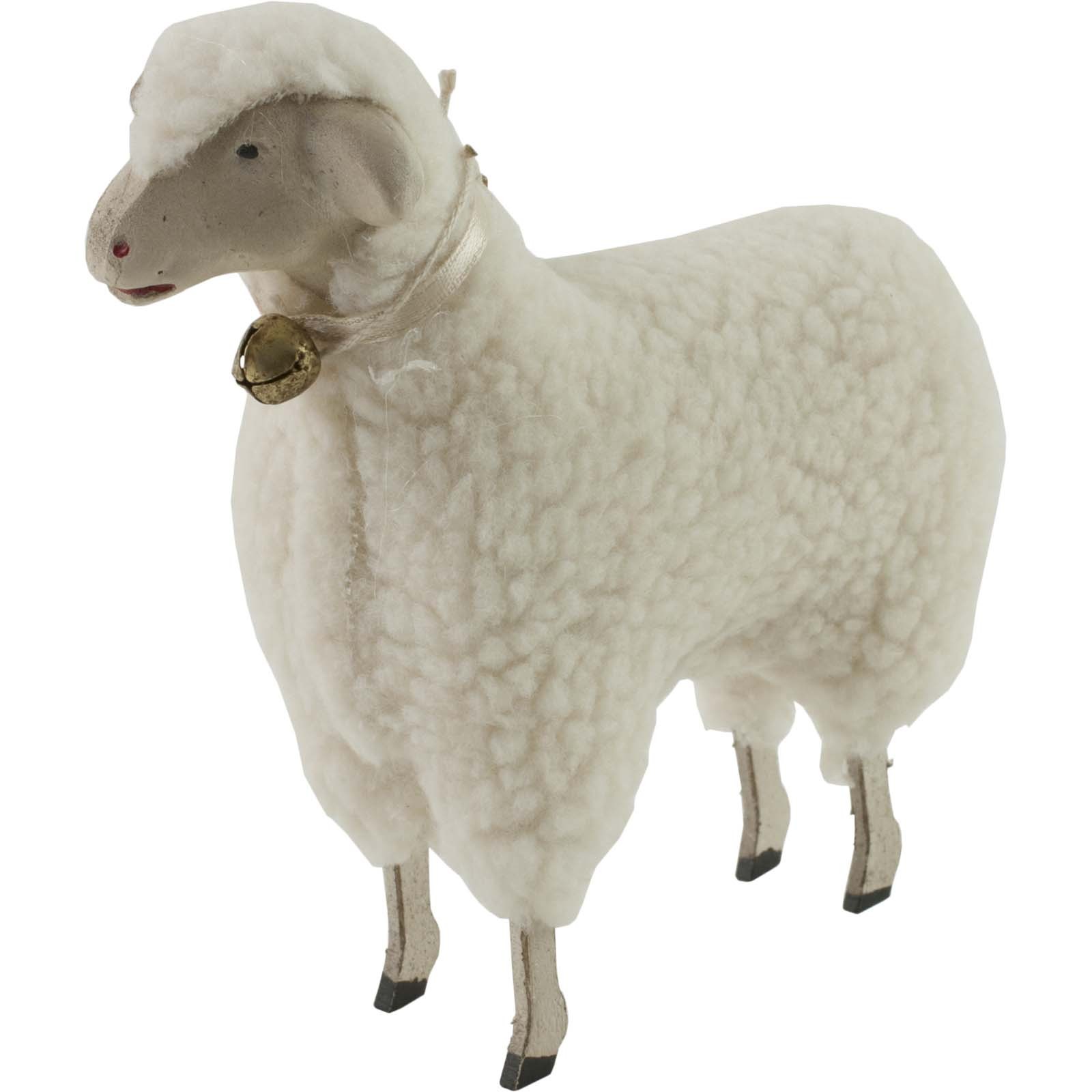 Wooly Easter German Style White Sheep Lamb Figure with Bell 5 1/2" Size Putz