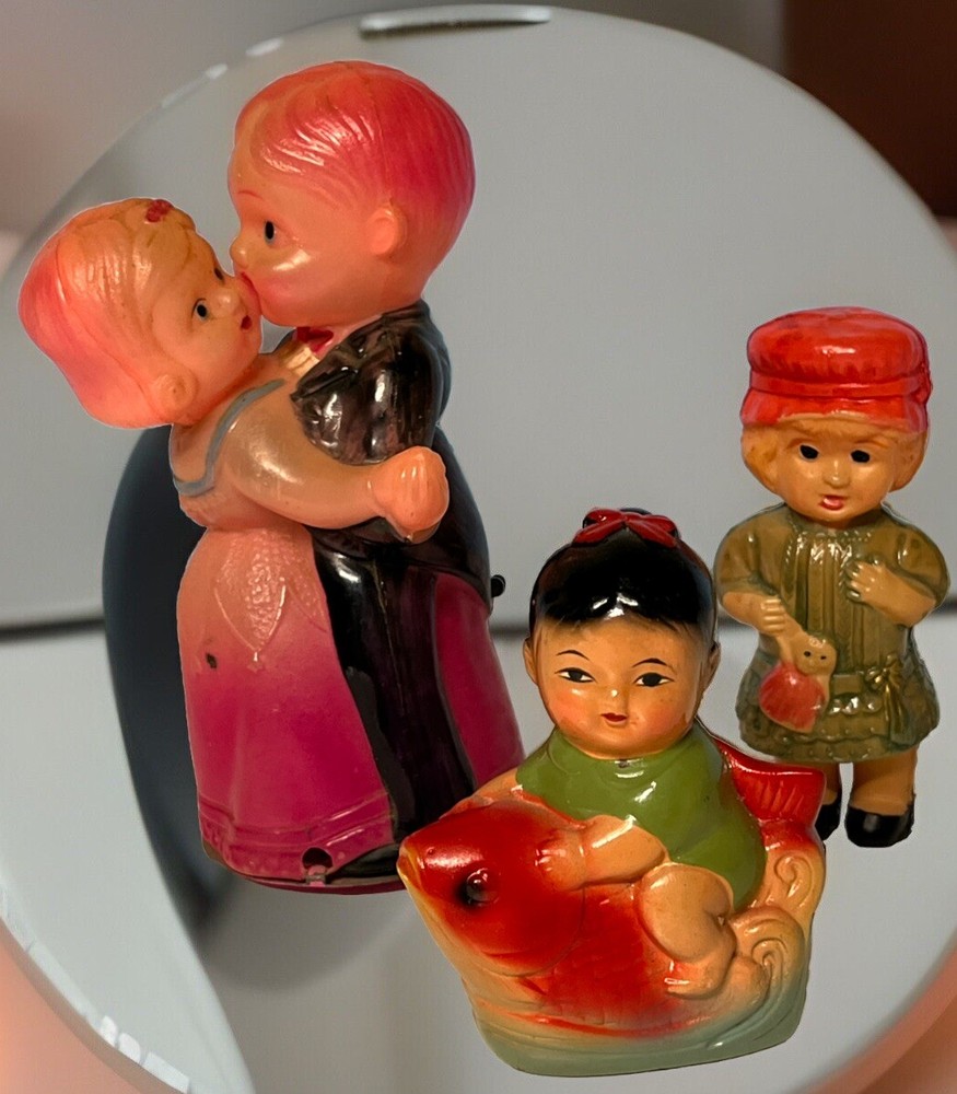 Vintage Pencil Sharpener With 2 Vintage Plastic Figures Multicolor