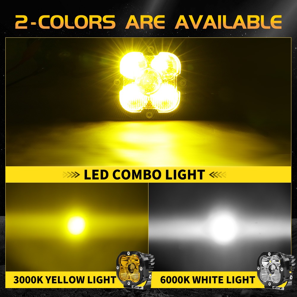 2x AUXBEAM Hood 3" Laser LED Work Light Bar Spot Flood Pods Ditch Amber Fog Lamp