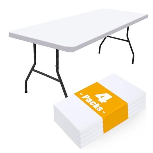 4 Pack Rectangle Picnic Table Cloth, Waterproof Elastic Fitted 30" x 72" White