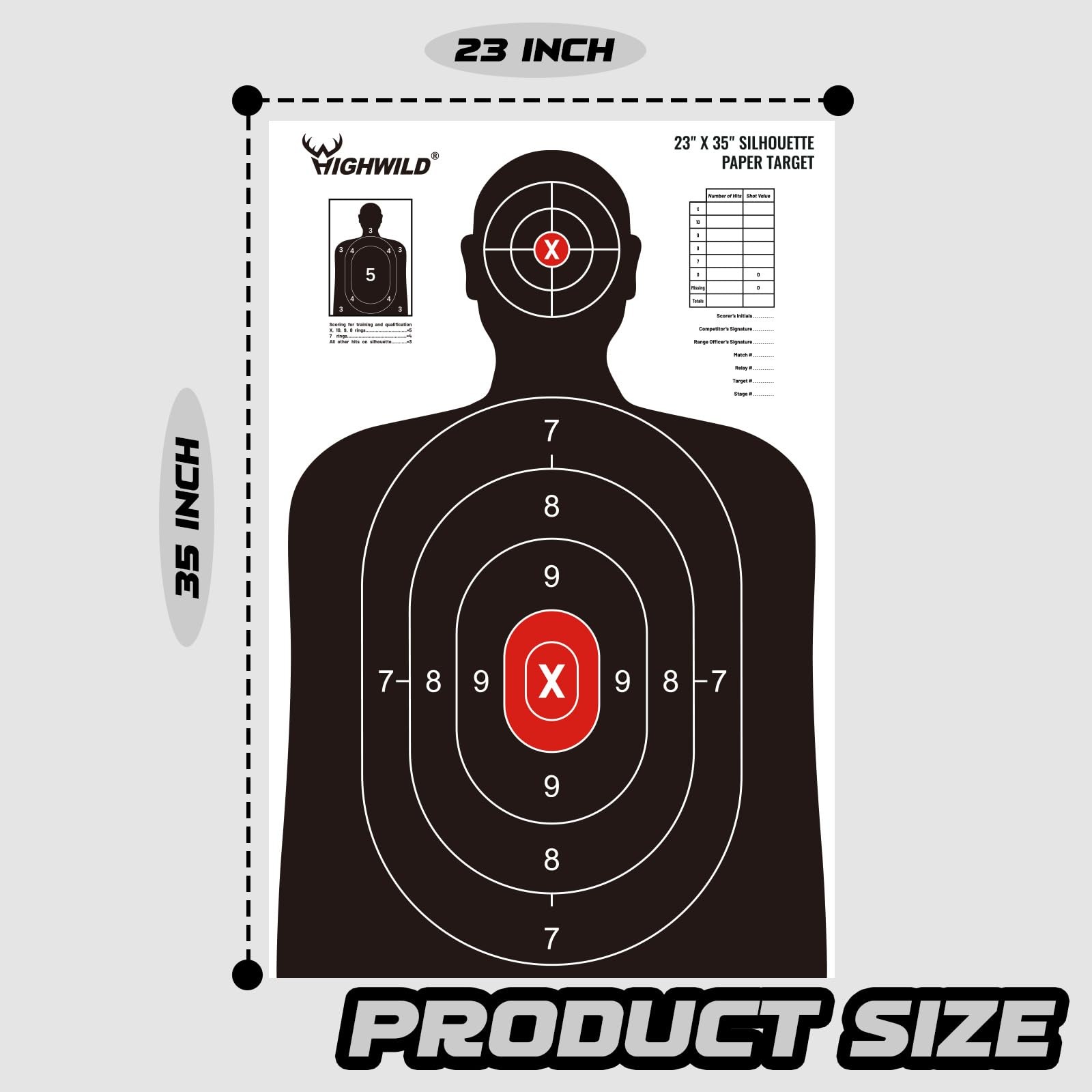 Highwild Shooting Range Silhouette Paper Target - 23X35 23X35", White & Black