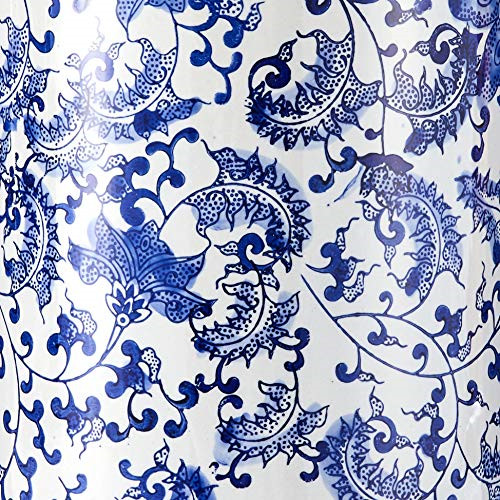 Oriental Furniture 24" Floral Blue & White Porcelain Umbrella Stand