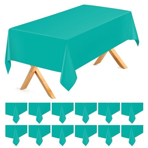 12 Pack Plastic Tablecloths 54"x 108" Disposable Table Cloth Rectangle Teal