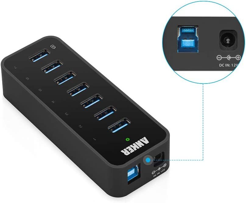 Anker 7-Port USB 3.0 Data Hub w/ 36W Power Adapter BC 1.2 Charging Port Splitter