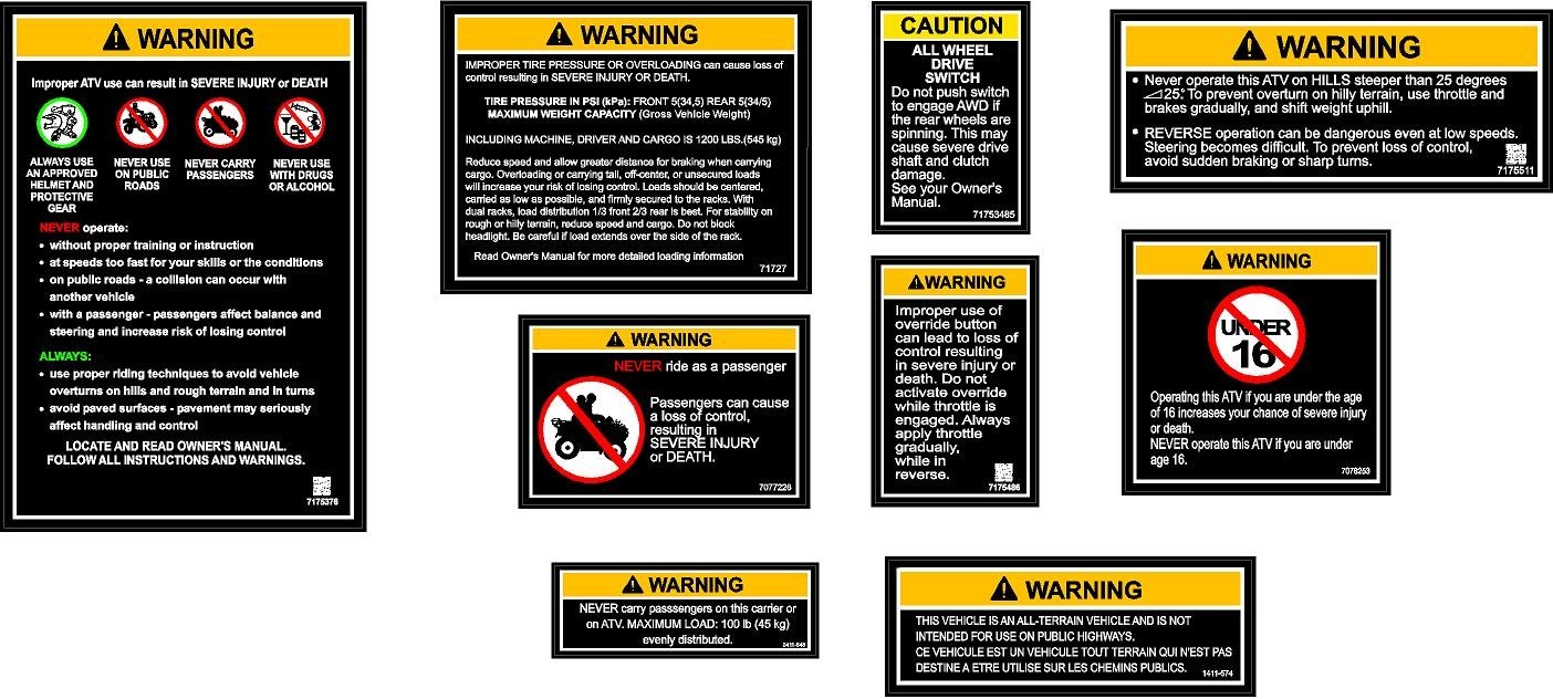 BLACK Polaris Sportsman Warning Decals ATV Decal Kit 4x4