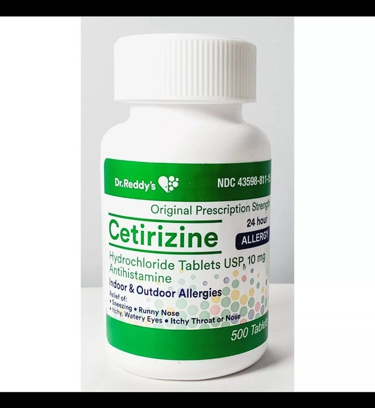 Dr Reddys Cetirizine Hydrochloride Antihistamine 10mg Tablets 500ct -Exp 12/2027