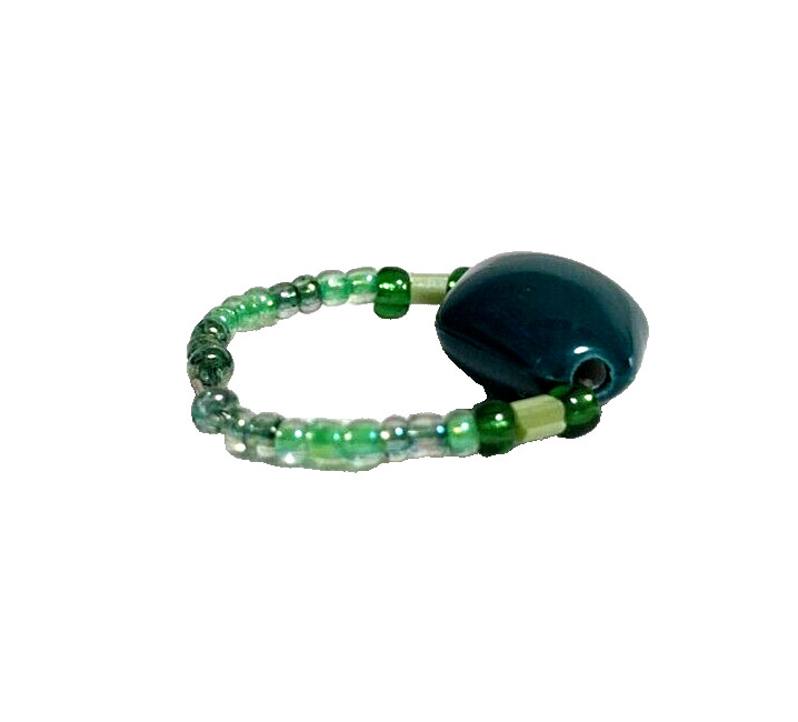 HANDCRAFTED BOHO STYLE MULTI-GREEN BEADED RING SIZE 7