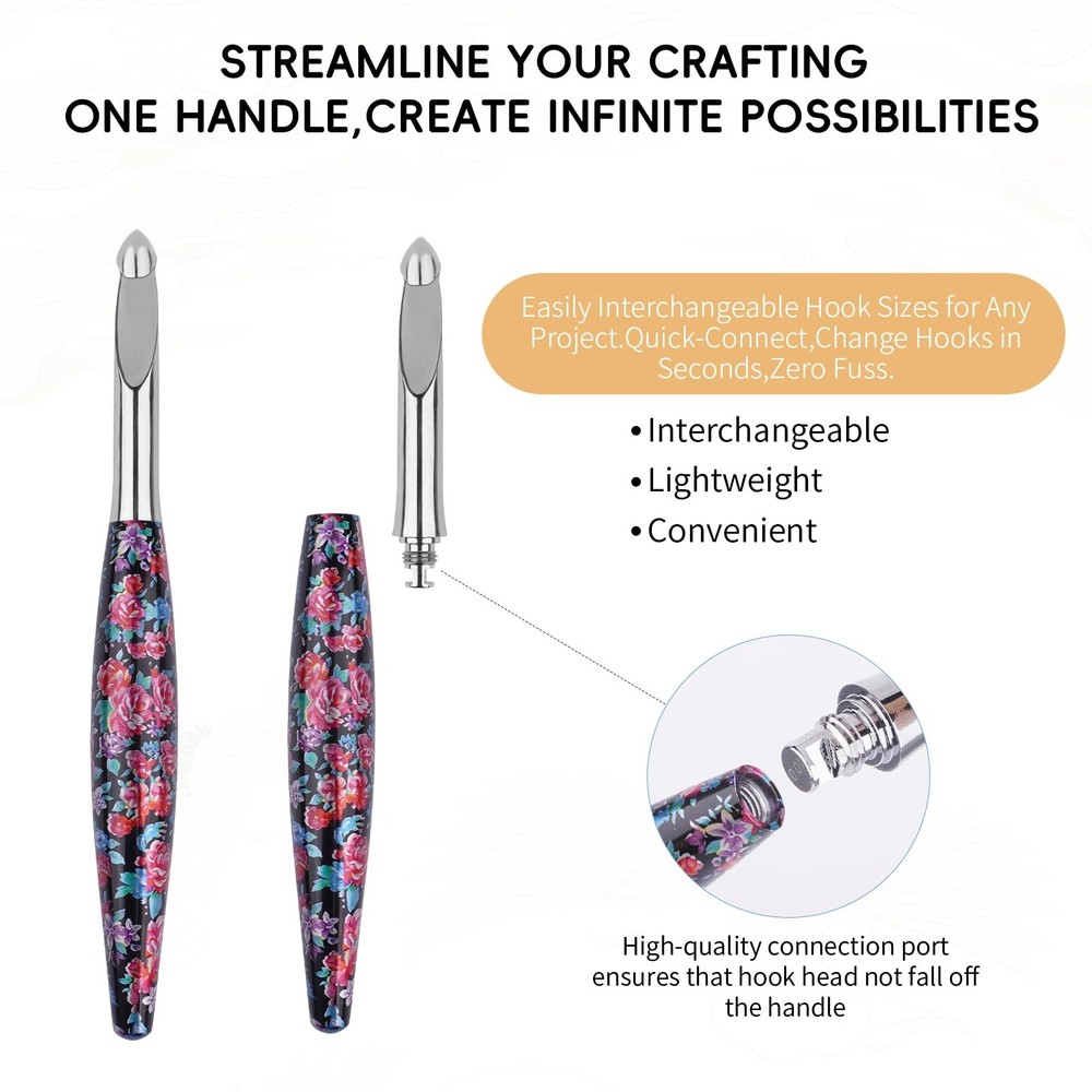 Interchangeable Crochet Hook Set Aluminum Inline Crochet Hooks Ergonomic Hand...