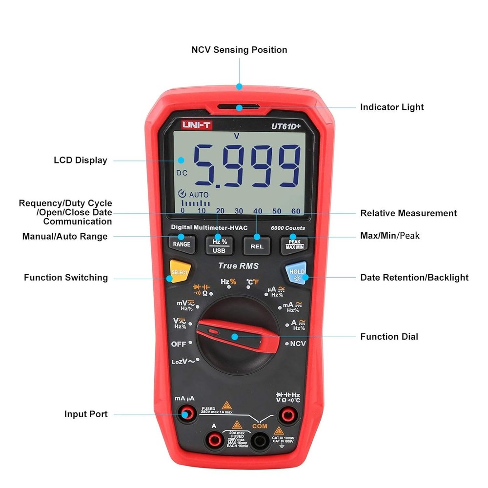 Digital Multimeter True RMS AC/DC Voltage Current Resistance Capacitance Tester