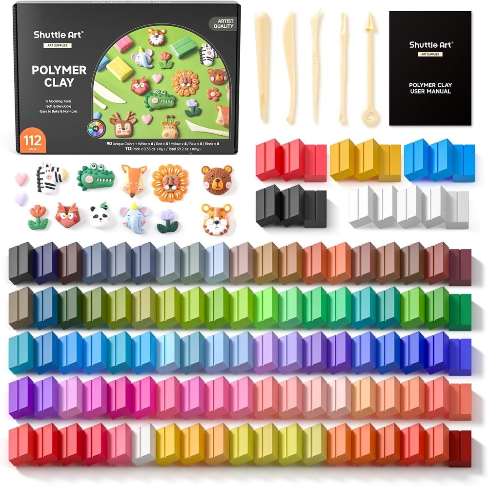 117-Piece Polymer Clay Set with 95 Unique Colors and Basic Shades