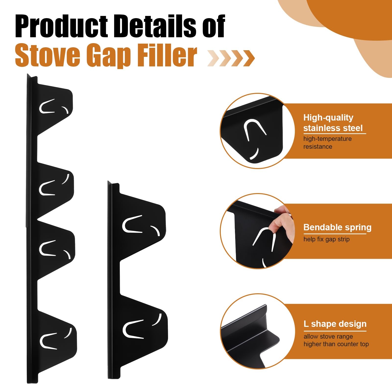 "2 Pack Stove Gap Cover Stainless Steel Adjustable 13.8""-27.6"" Kitchen Guard"