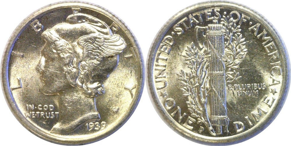1939-D 10C Mercury Dime Silver AU