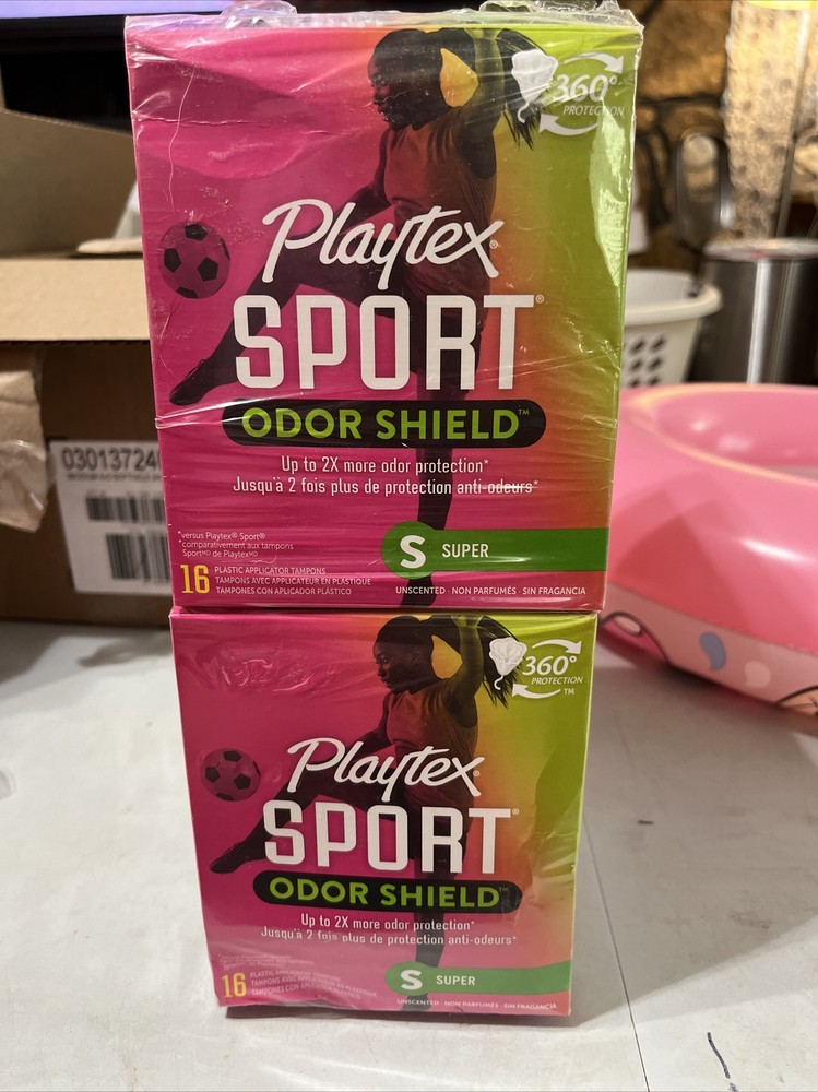 Playtex Sport (2 Boxes) Odor Shield Tampons Regular Super Absorbency 16 Count Ea
