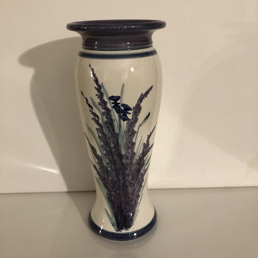 Floral Iris Stonewear Vase. Signed