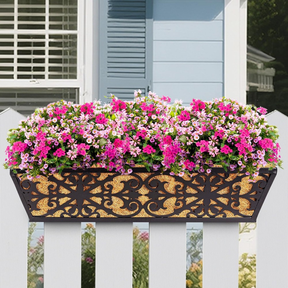 4 Pack 24 Inch Window Boxes Planters Railing Planter Box with Adjustable Brac...
