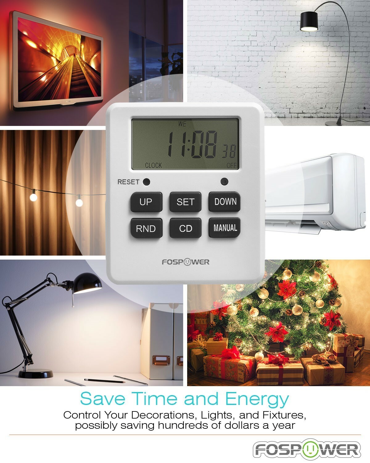 7 Day Digital LCD Electric Programmable Dual Outlet Plug In Clock Timer Switch