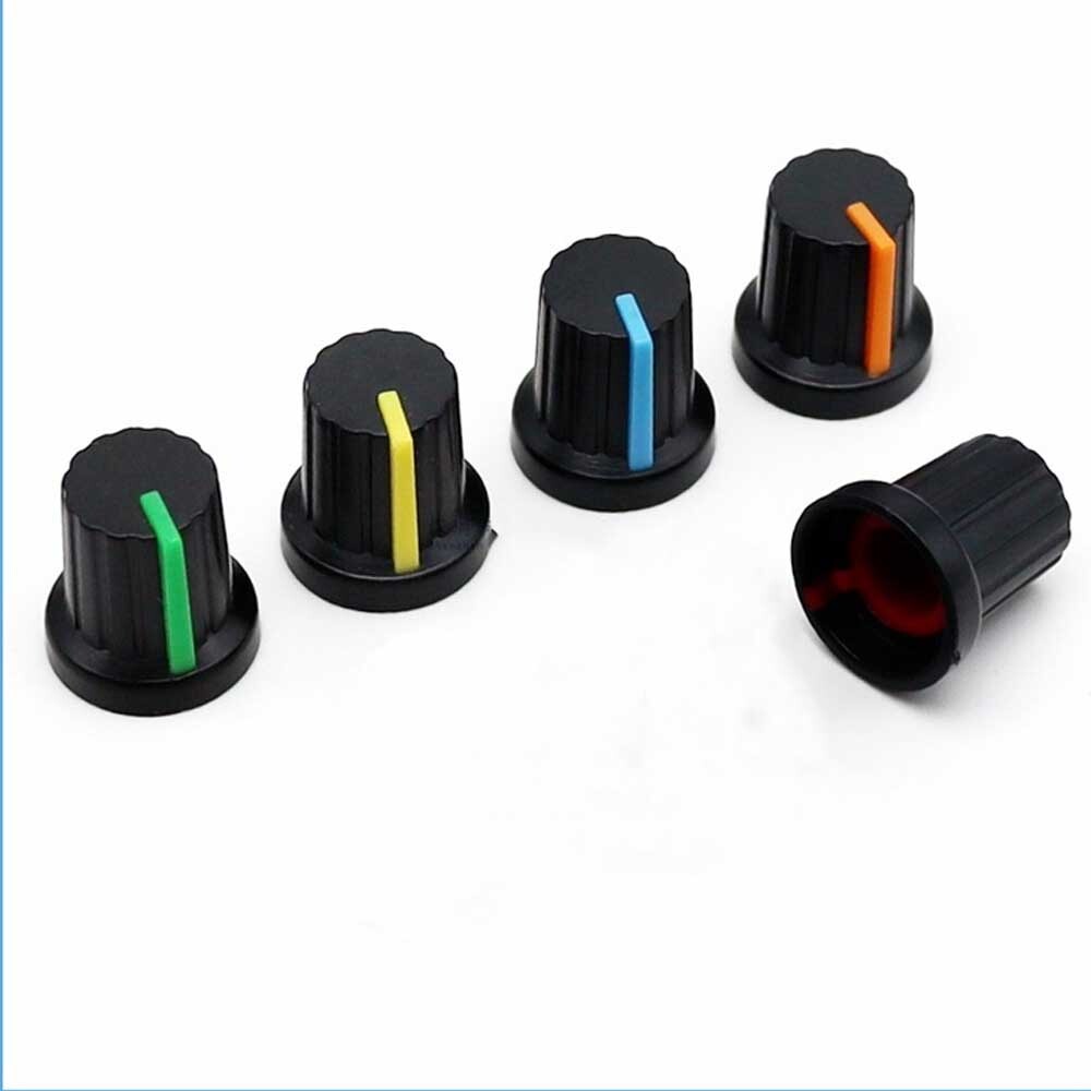 60PCS 6mm Shaft Hole Plastic Threaded Knurled Potentiometer Knobs Cap KIT 15*15