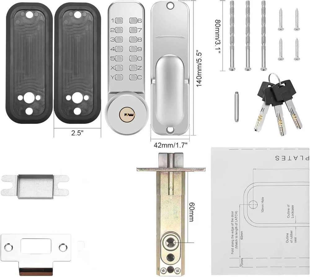Mechanical Keyless Door Lock - No Electronic,Keypad Door Lock with Handle, Ea...