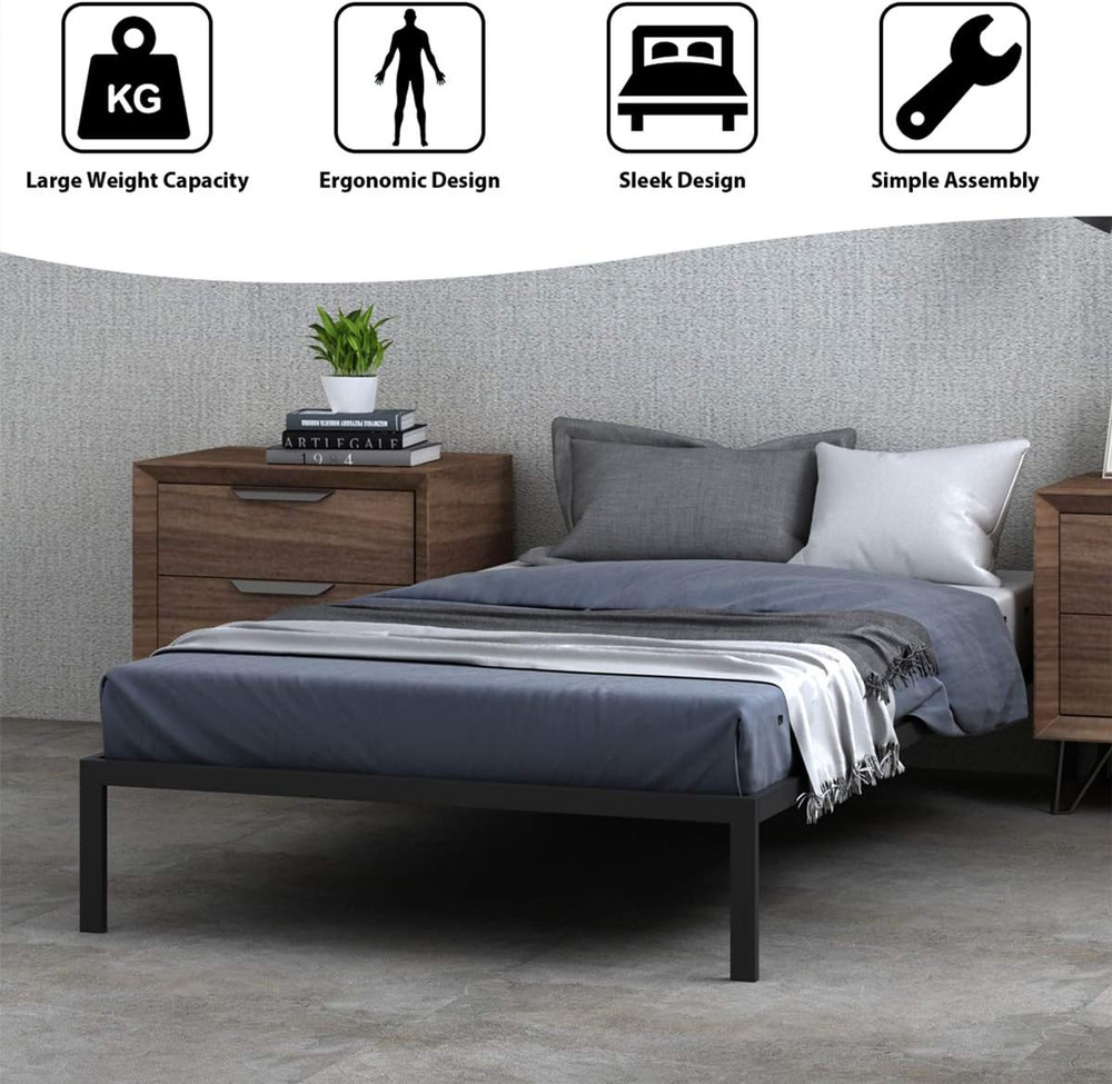 Twin Metal Bed Frame - 14" Platform, No Box Spring Needed, Black