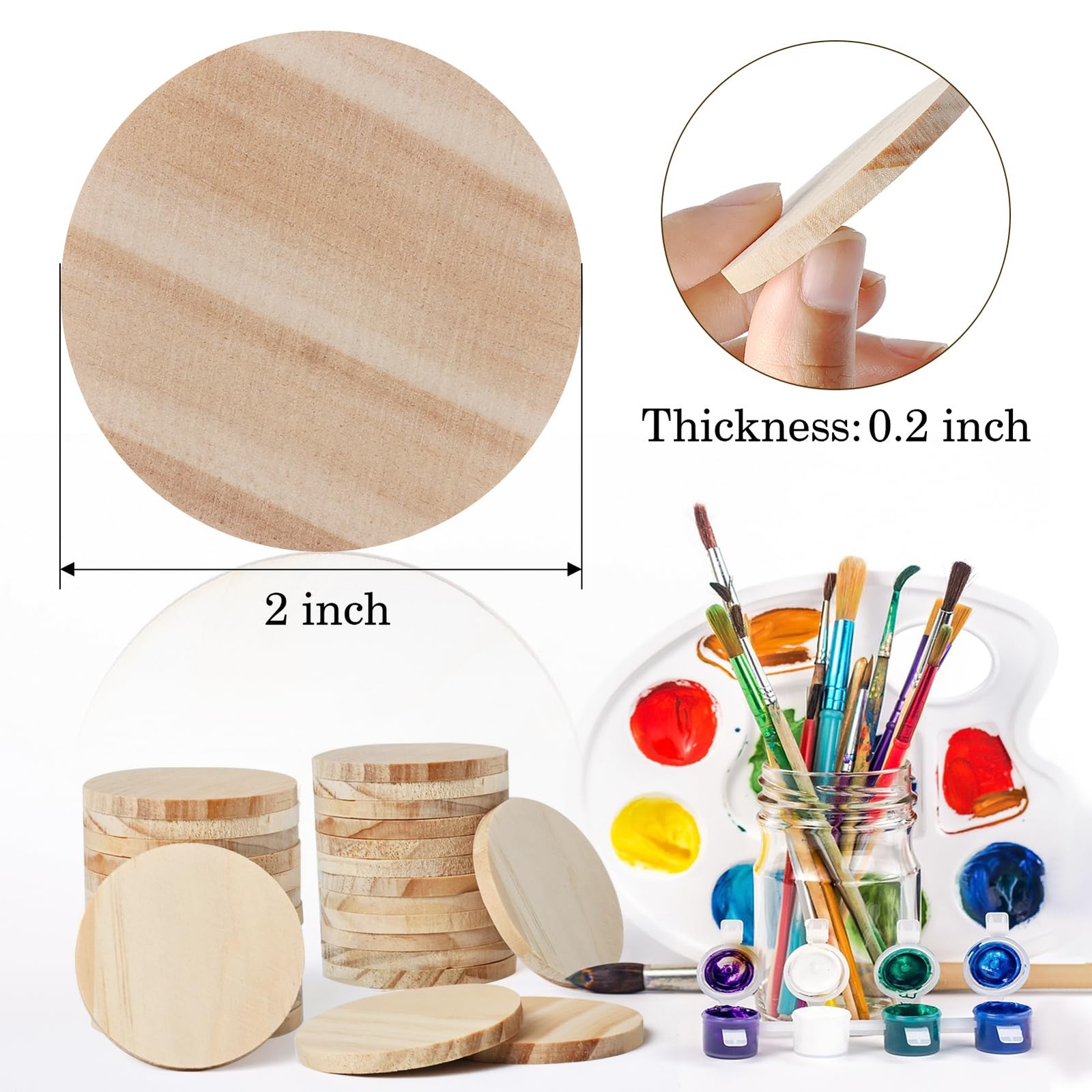 2 Inch 50 Pieces Wood Circles, GOH DODD Small Round Discs Unfinished Slices...
