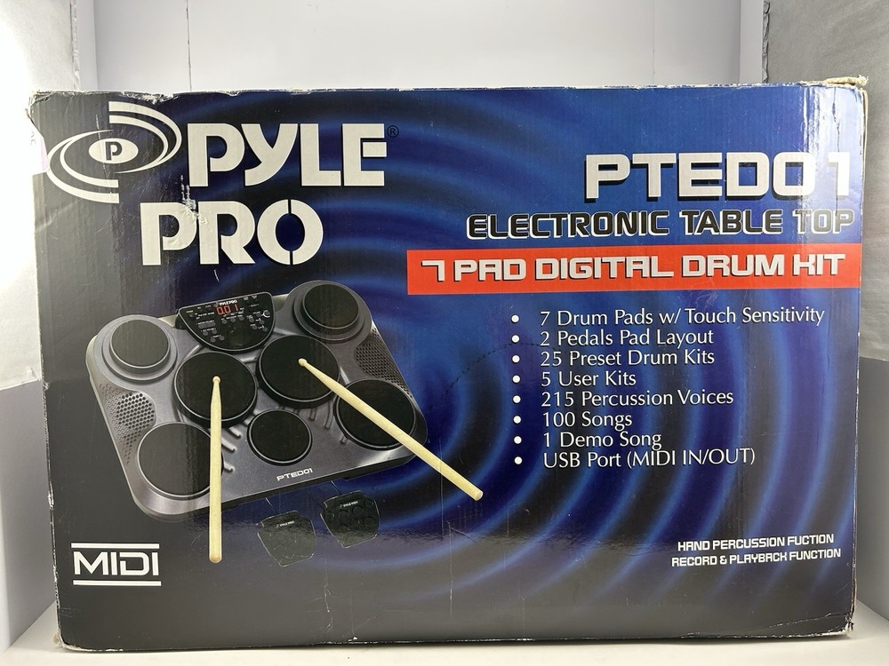 Pyle Pro PTED01 Electronic Tabletop Drum Kit w/ Box, Manua & Drum Sticks
