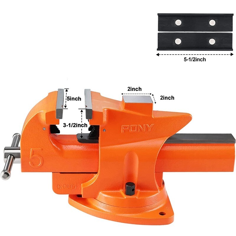 PONY 5-inch Heavy-Duty Bench Vise Utility Combination Pipe Vise 360° Swivel Base