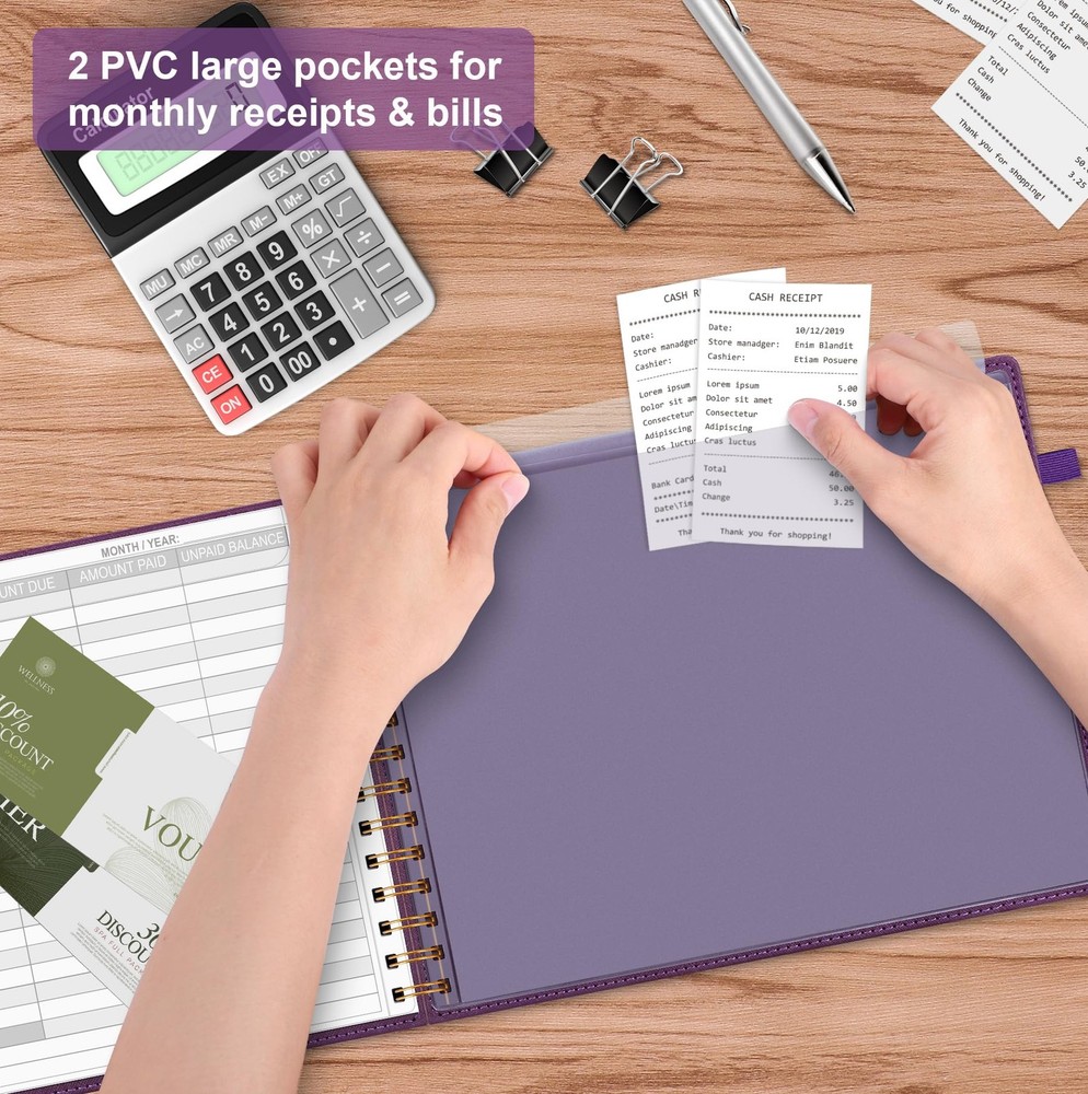 HAUTOCO Hardcover Bill Tracker Notebook Horizontal Monthly Deep Purple
