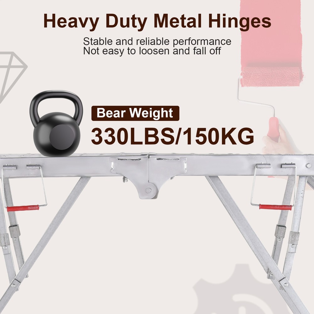Work Platform Adjustable Height Portable Scaffolding Platform 330 Lb Load US