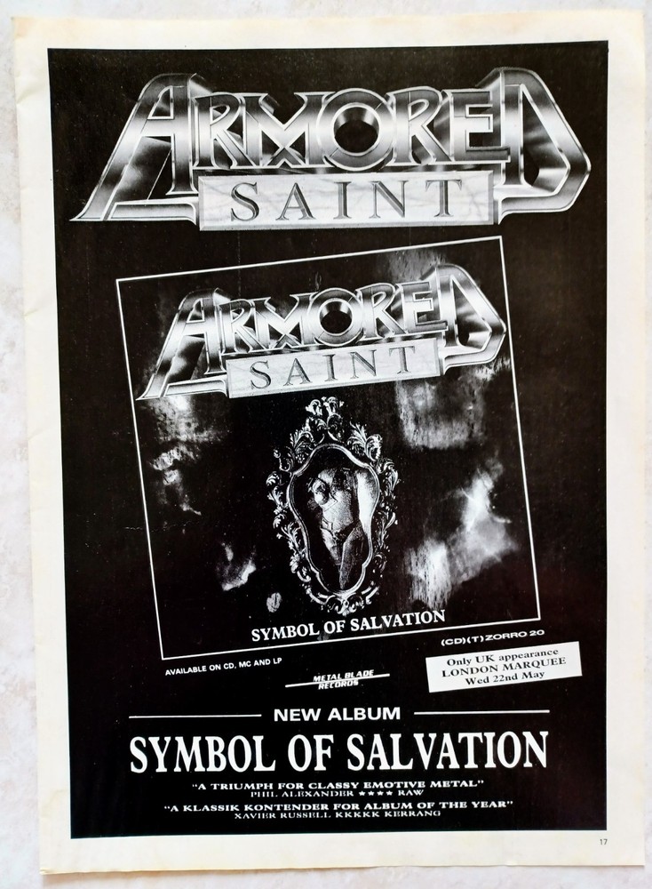 ARMORED SAINT~SYMBOL OF SALVATION~1991 ALBUM PROMO~PRINT AD ADVERT POSTER PINUP