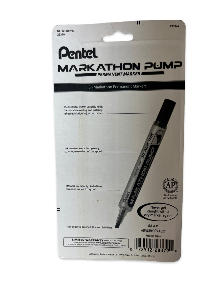 6 count Pentel Markathon Pump Permanent Marker Black Red Blue Chisel Tip NEW