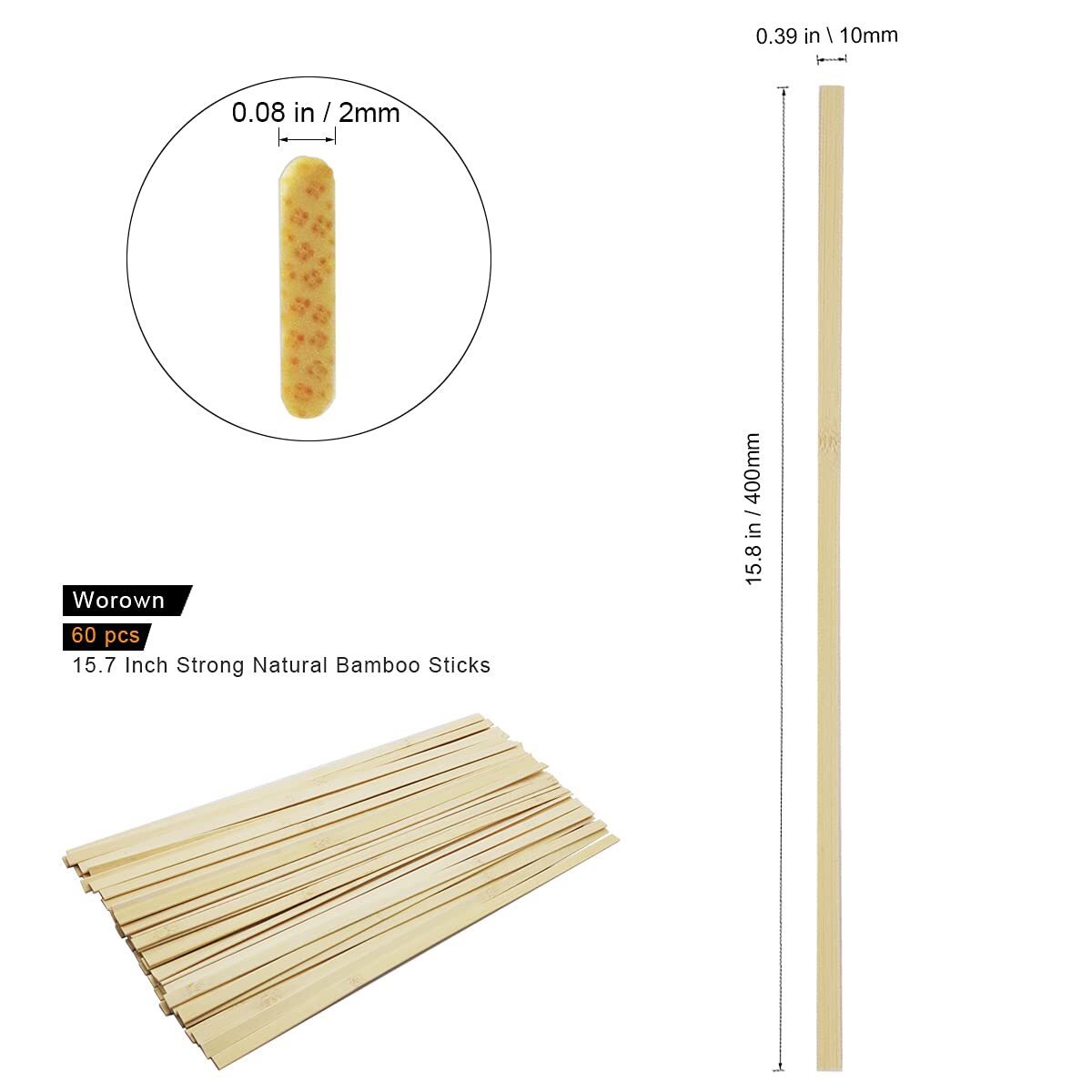 60 Pcs 15.7 Inch Strong Natural Bamboo Sticks, Wood Craft Sticks, Extra Long