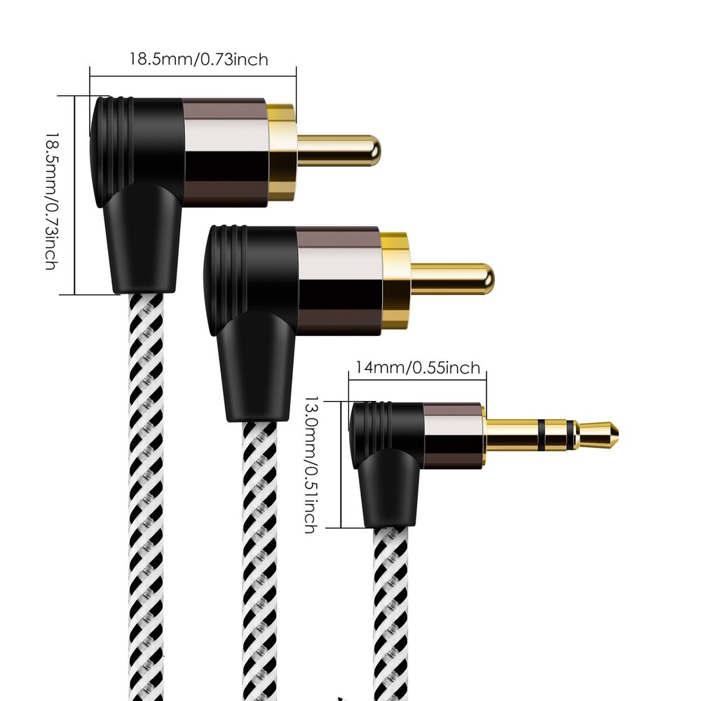 CableCreation 3.5mm to RCA Cable 3FT, Angle 2RCA Male Black&White