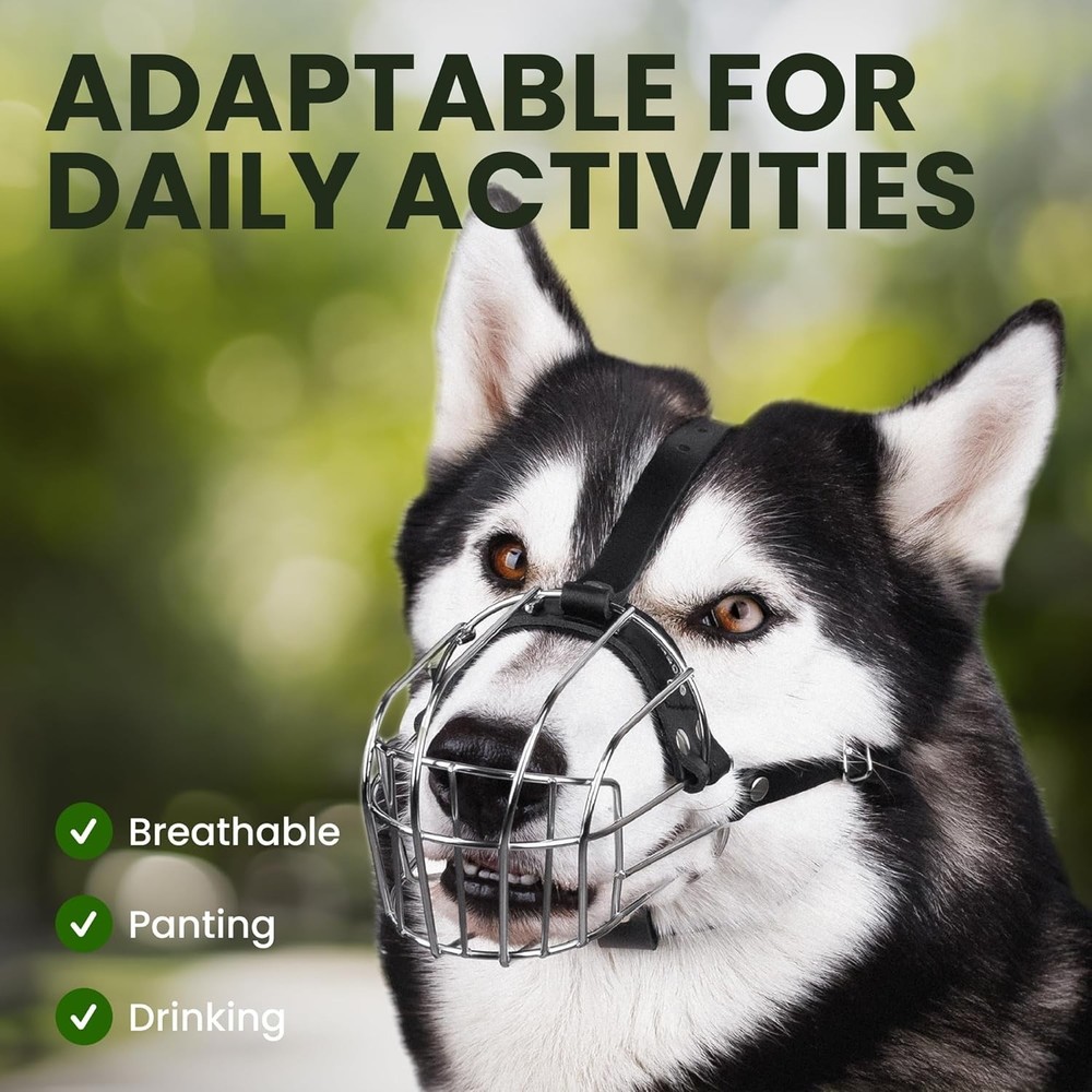 Metal Dog Muzzle with Leather Straps - Comfortable for Training & Walks