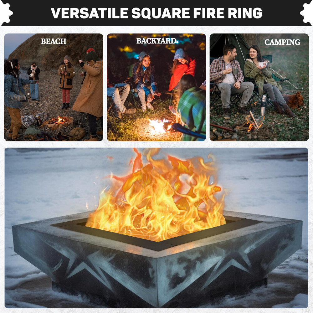 FEBTECH Square Smokeless Fire Pit Insert – 32" Square Portable Carbon Steel