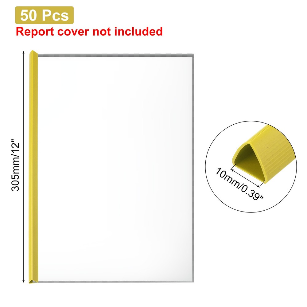 50Pcs Binding Bars, 10mm Binding Bars Slide Grip, Yellow