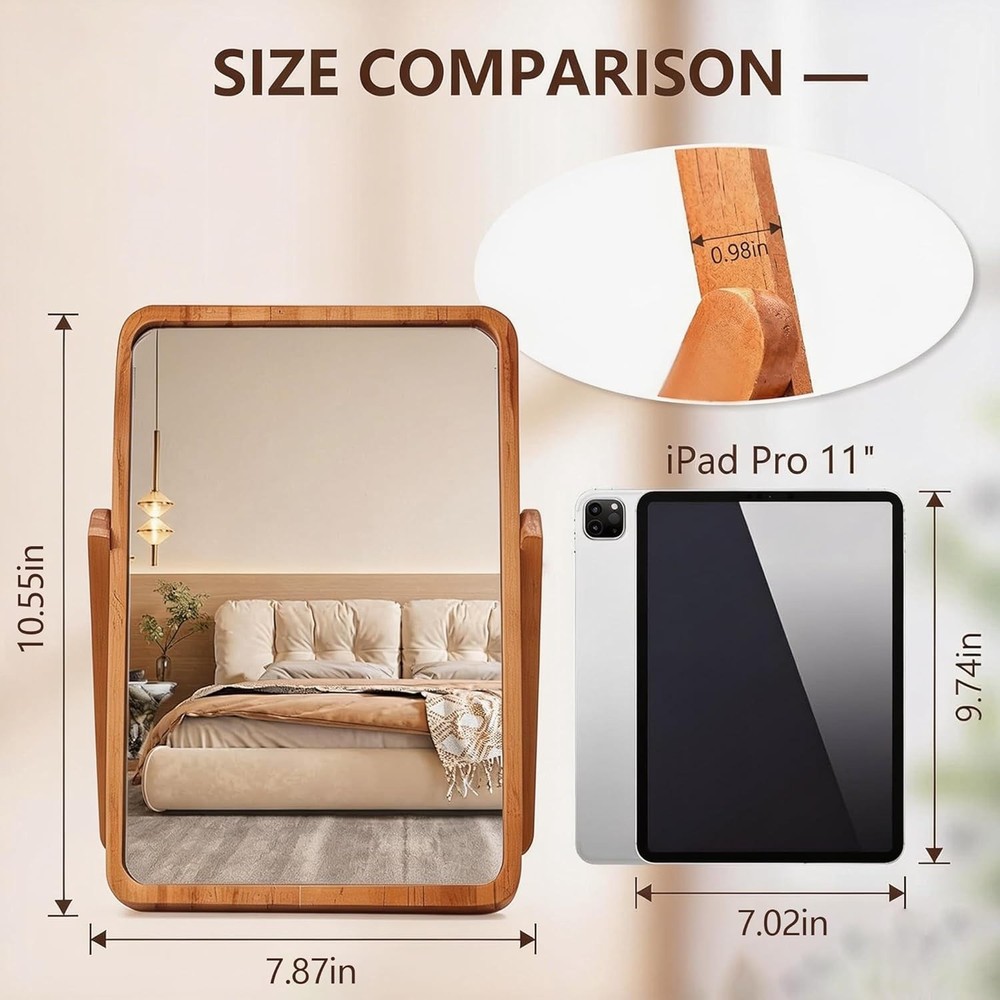 Desk Makeup Mirrors with Wood - Rectangle Wall-Mounted Mirrors Table Mirrors
