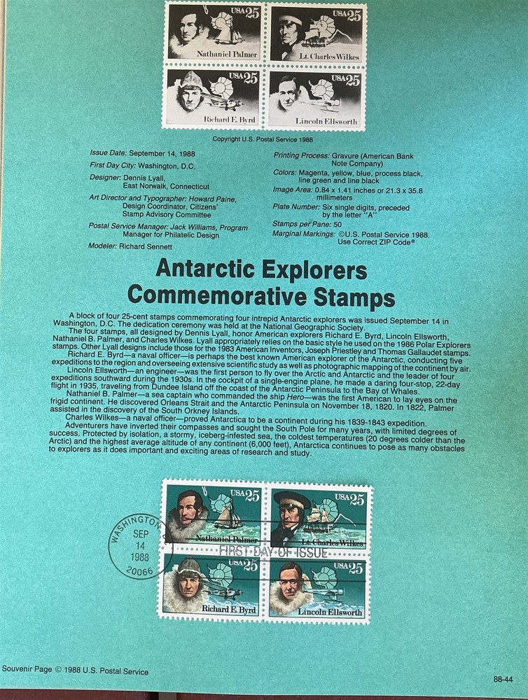 USPS Souvenir Page 2389A Antarctic Explorers