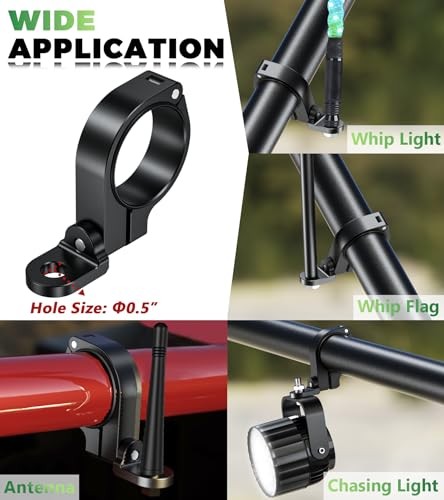 2 PCS UTV Whip Light Mounts (Large), Solid Aluminium Alloy UTV Whip Flag