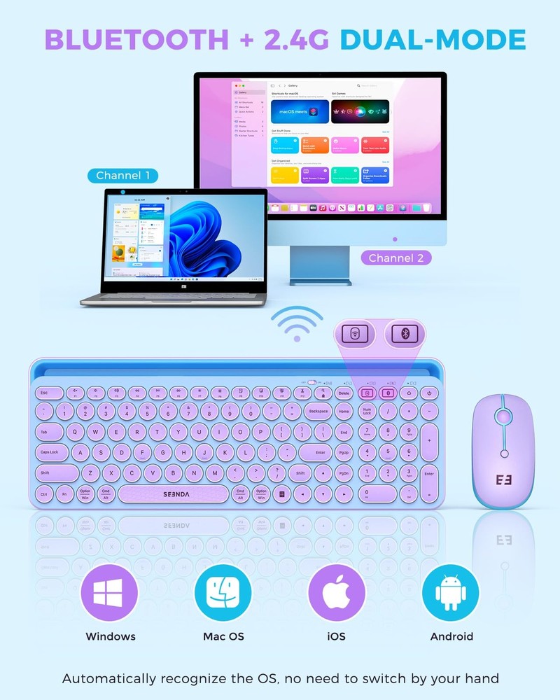 Bluetooth Keyboard and Mouse for iPad, CTU-301 Wireless Multi-Device Connecti...