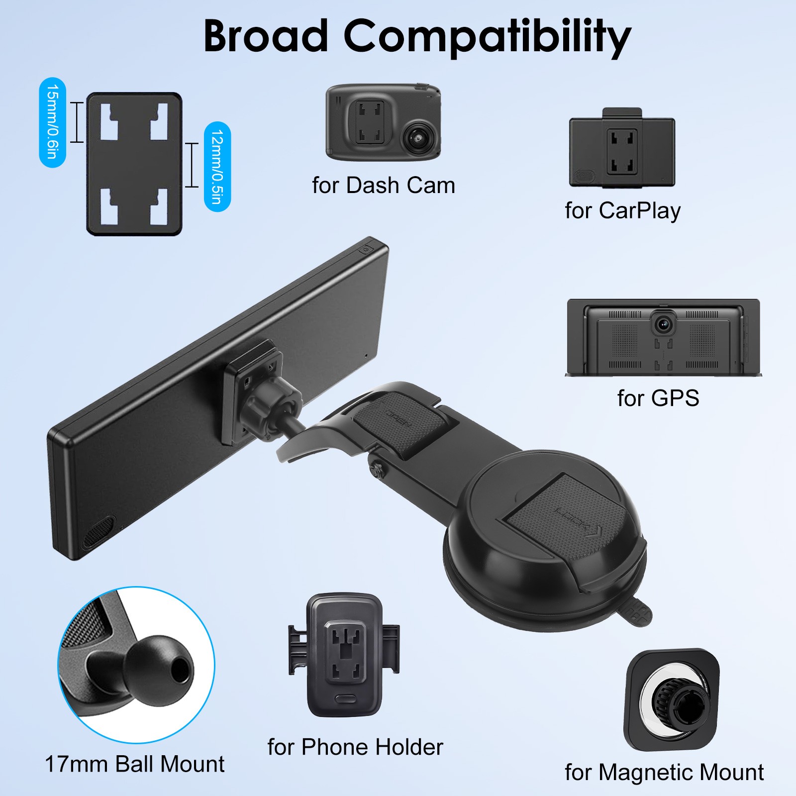 CarPlay Screen Mount 360° Rotation Suction Cup Holder for 7-10.26" Car Monitors