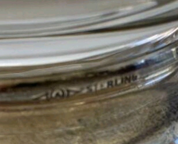 Vintage Etched Bowl With Sterling Silver Base Unknown Hallmark