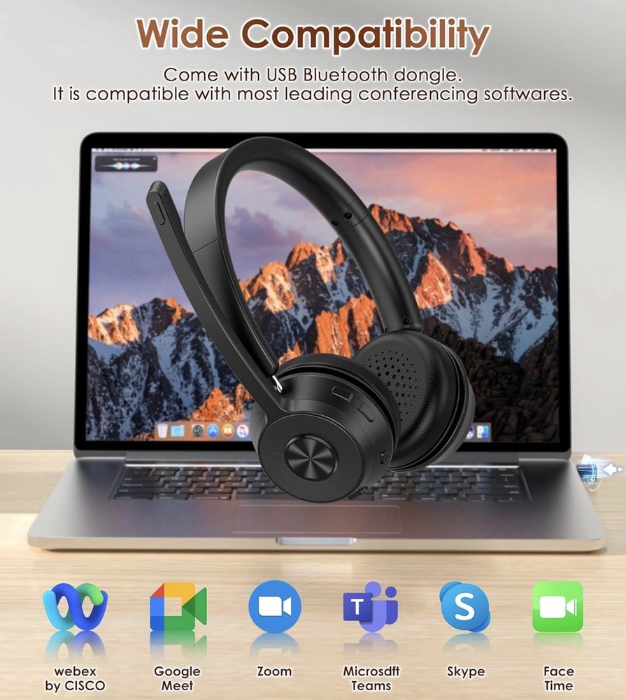 (Upgraded Version) Wireless Headset, Bluetooth Headset with Noise Cancelling ...