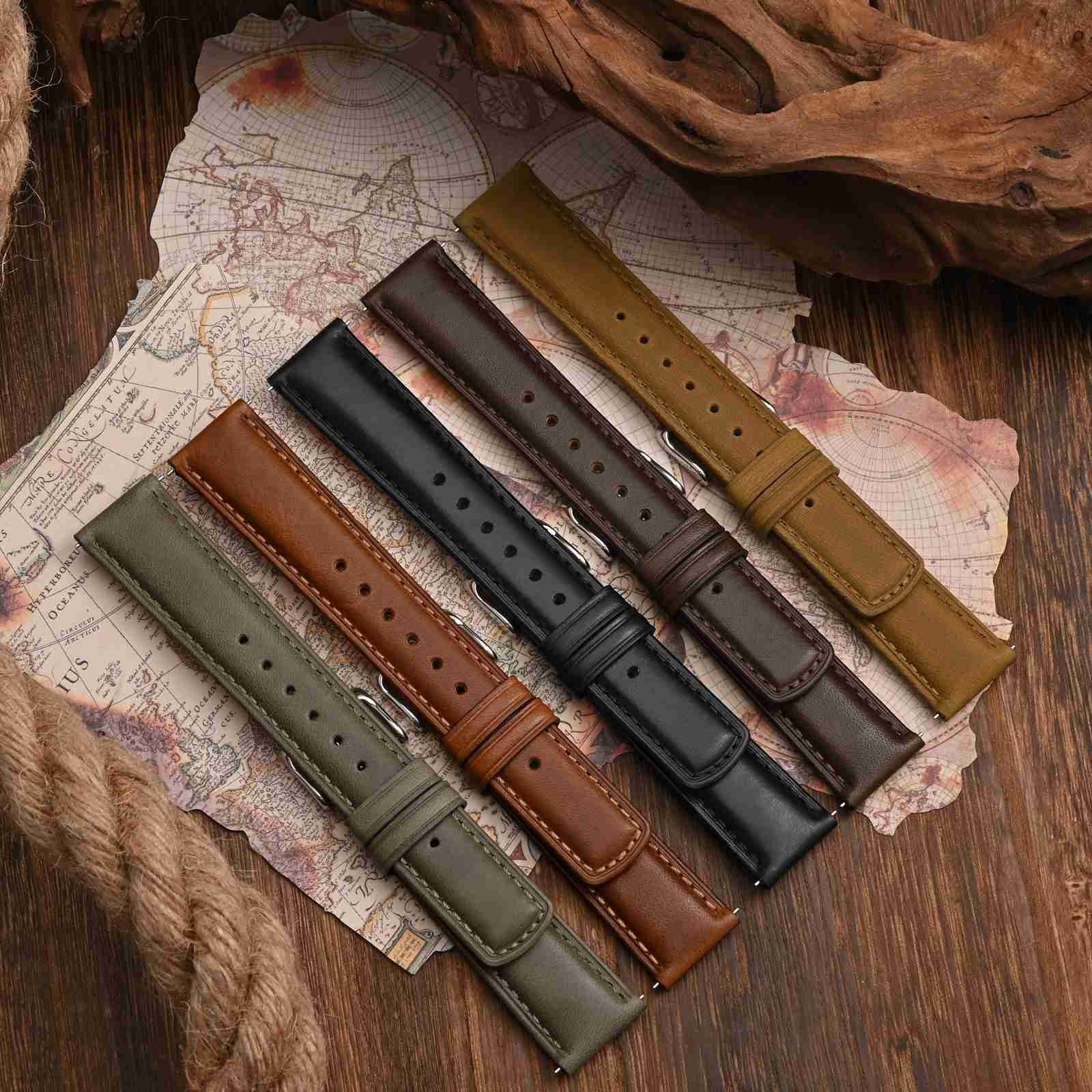 WOCCI Oil Wax Genuine Leather Watch Band, Quick Release Men Strap 18 20 22mm