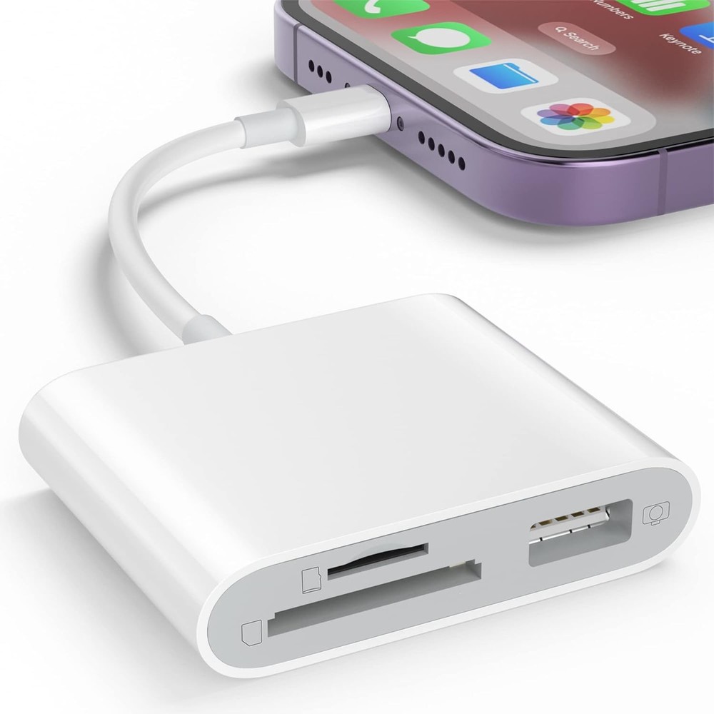 SD Card Reader for iPhone, Memory White (SD+TF+USB Lightning)