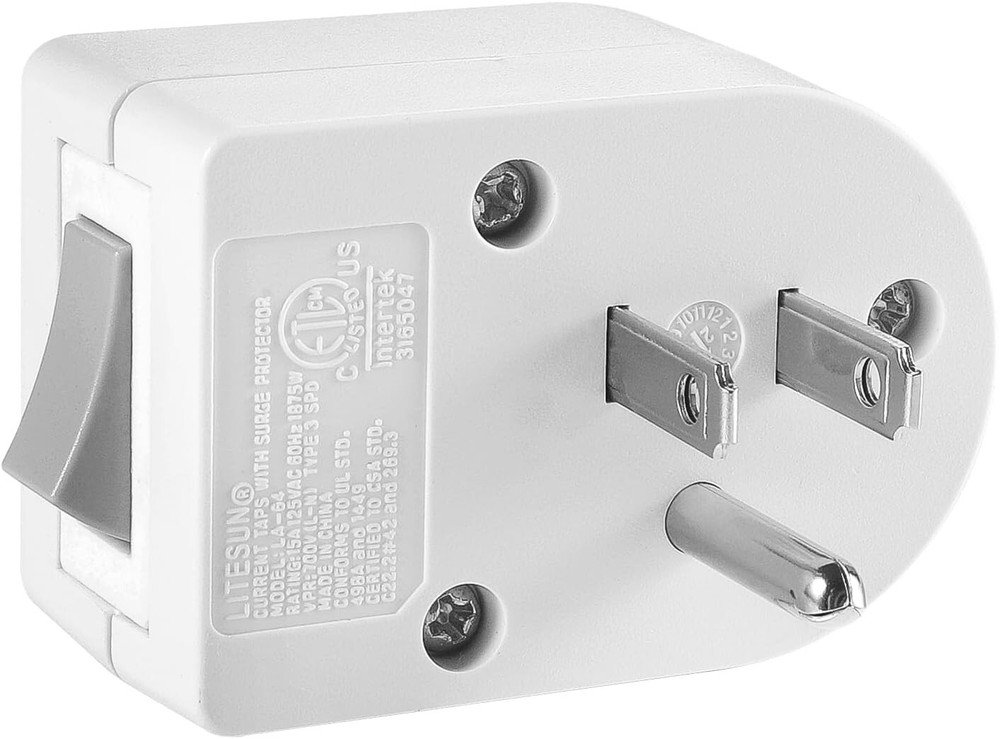1 White or 3 Pack Grounded Outlet with on Off Switch Single Plug in Power Button