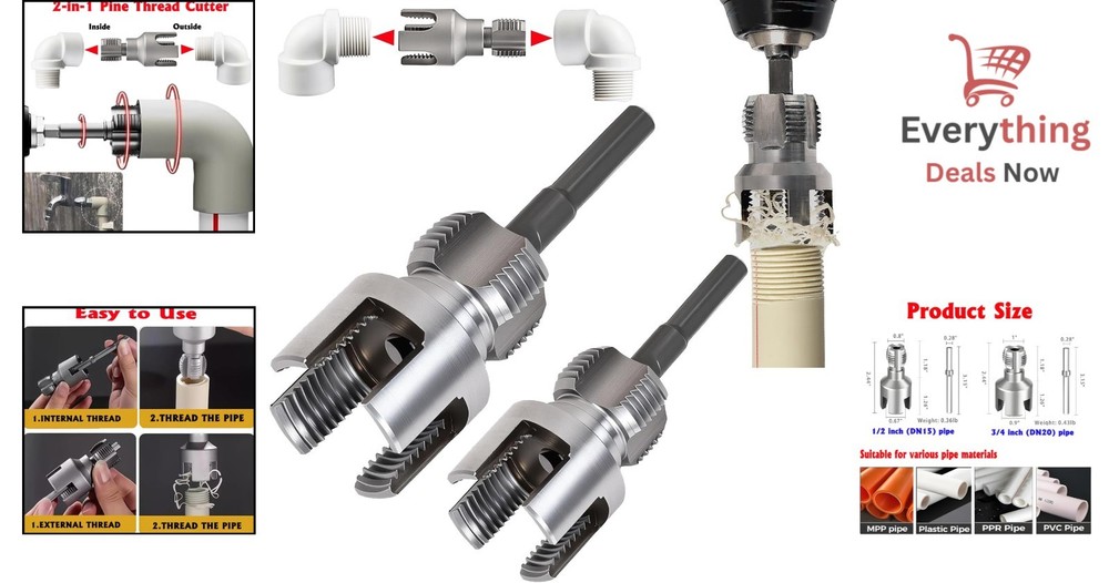 PVC Pipe Threader Kit NPT 1/2 3/4 1 Internal External Threading Tool Drill Mount