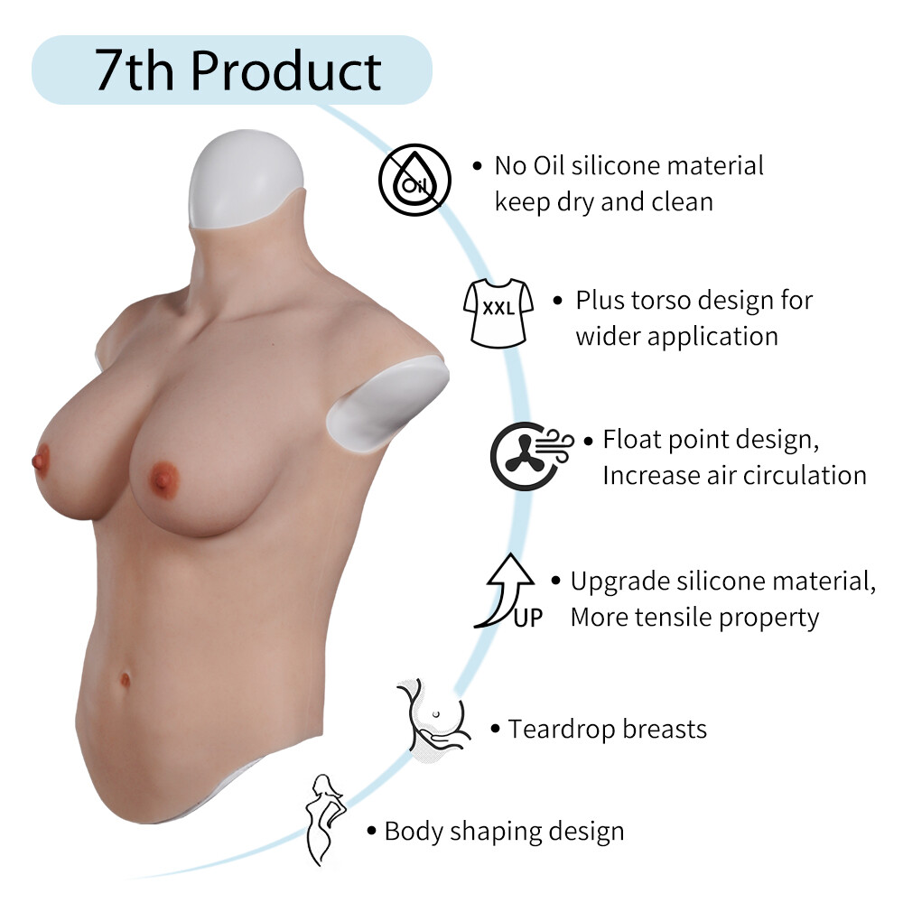 Half Bodysuit Silicone Breast Forms Crossdresser Breastplate Fake Boobs Tits